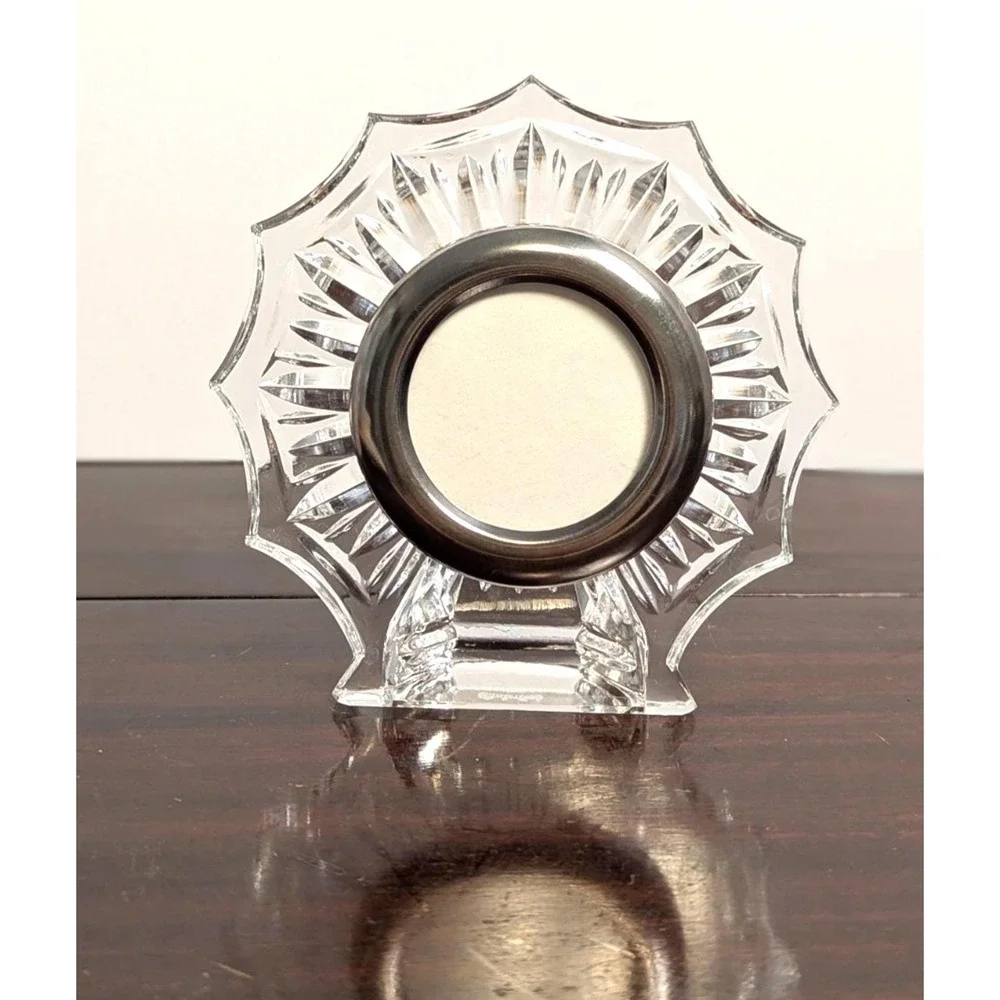 Vintage Starburst Glass Picture Frame Round Silver Photo Insert Clear 4.5in